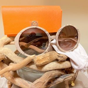 Tory Burch Round Lens Frames in a Snake Skin Design. Comes with Case and Cloth